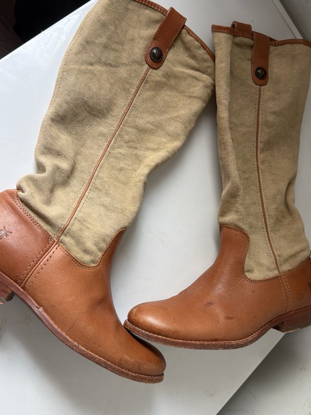 Frye leather canvas women boots sz 8.5 - Picture 4 of 5